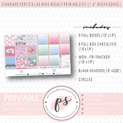 Balcony Dreams Weekly Digital Printable Planner Stickers Kit (for use with Standard Vertical A5 Wide Planners)