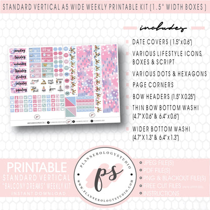 Balcony Dreams Weekly Digital Printable Planner Stickers Kit (for use with Standard Vertical A5 Wide Planners)