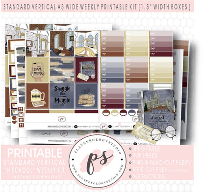 H School (Harry Potter Inspired) Weekly Digital Printable Planner Stickers Kit (for use with Standard Vertical A5 Wide Planners)