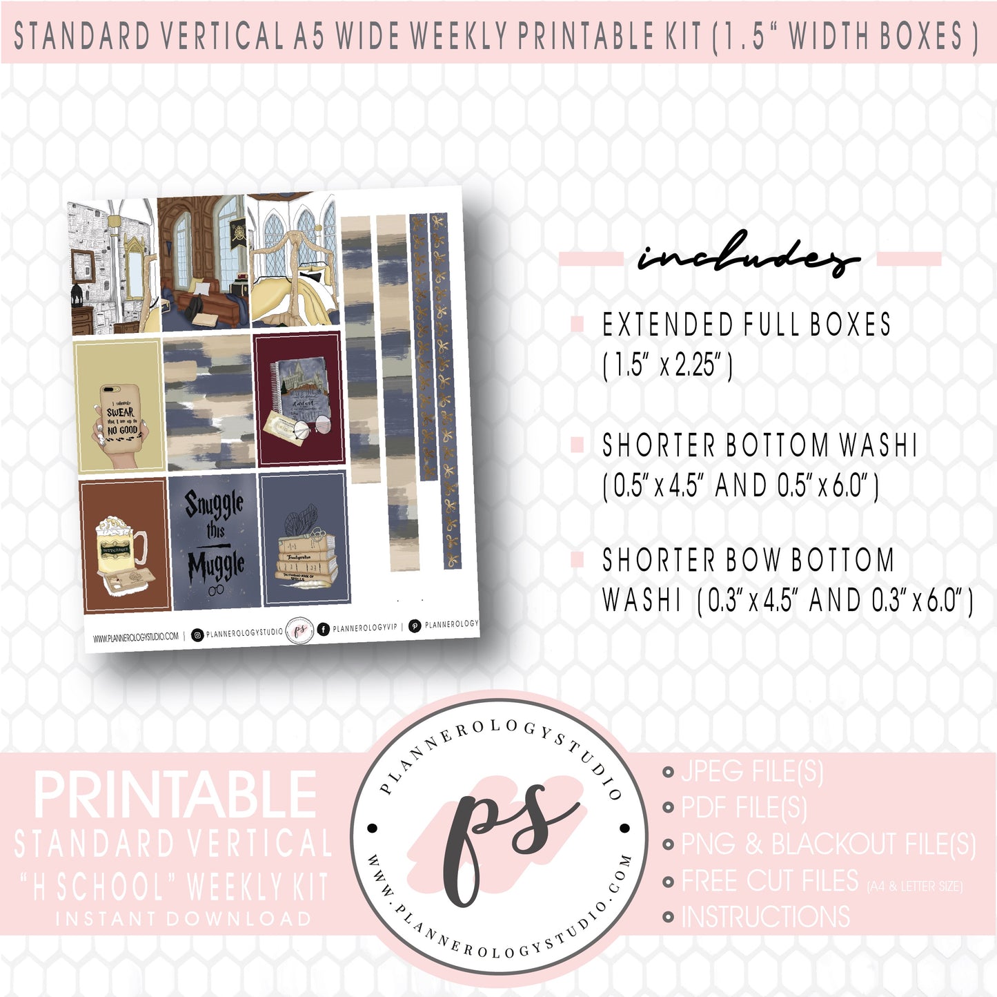 H School (Harry Potter Inspired) Weekly Digital Printable Planner Stickers Kit (for use with Standard Vertical A5 Wide Planners)