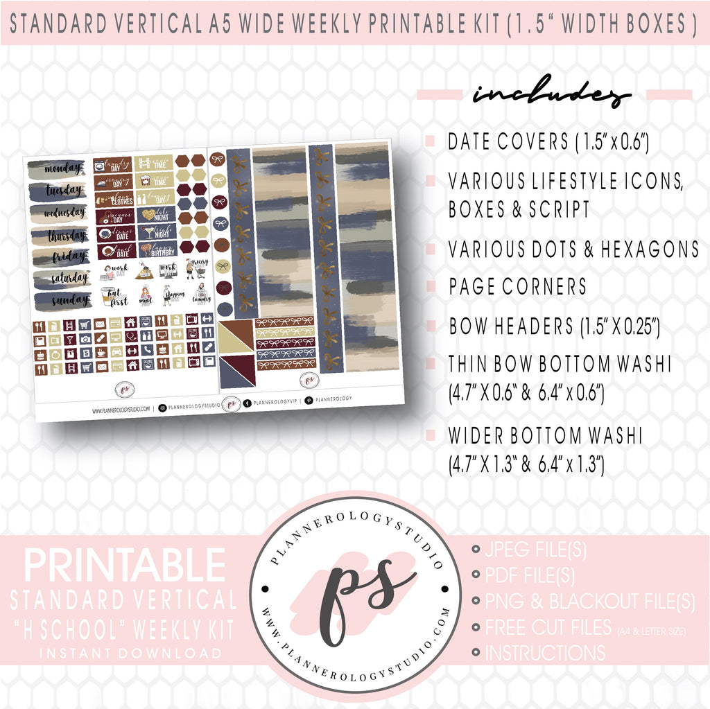 H School (Harry Potter Inspired) Weekly Digital Printable Planner Stickers Kit (for use with Standard Vertical A5 Wide Planners)