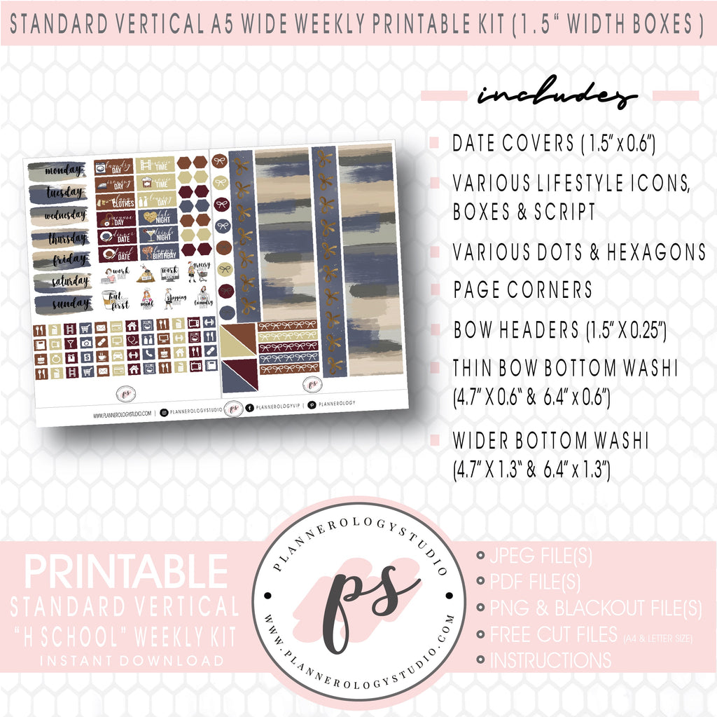 H School (Harry Potter Inspired) Weekly Digital Printable Planner Stickers Kit (for use with Standard Vertical A5 Wide Planners)