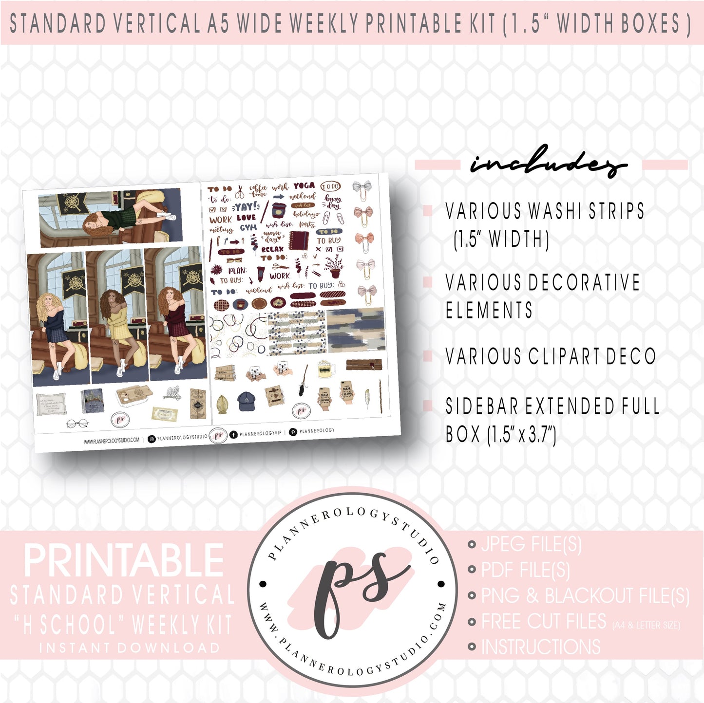 H School (Harry Potter Inspired) Weekly Digital Printable Planner Stickers Kit (for use with Standard Vertical A5 Wide Planners)