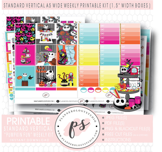 Pumpkin Fun (Halloween) Weekly Digital Printable Planner Stickers Kit (for use with Standard Vertical A5 Wide Planners)