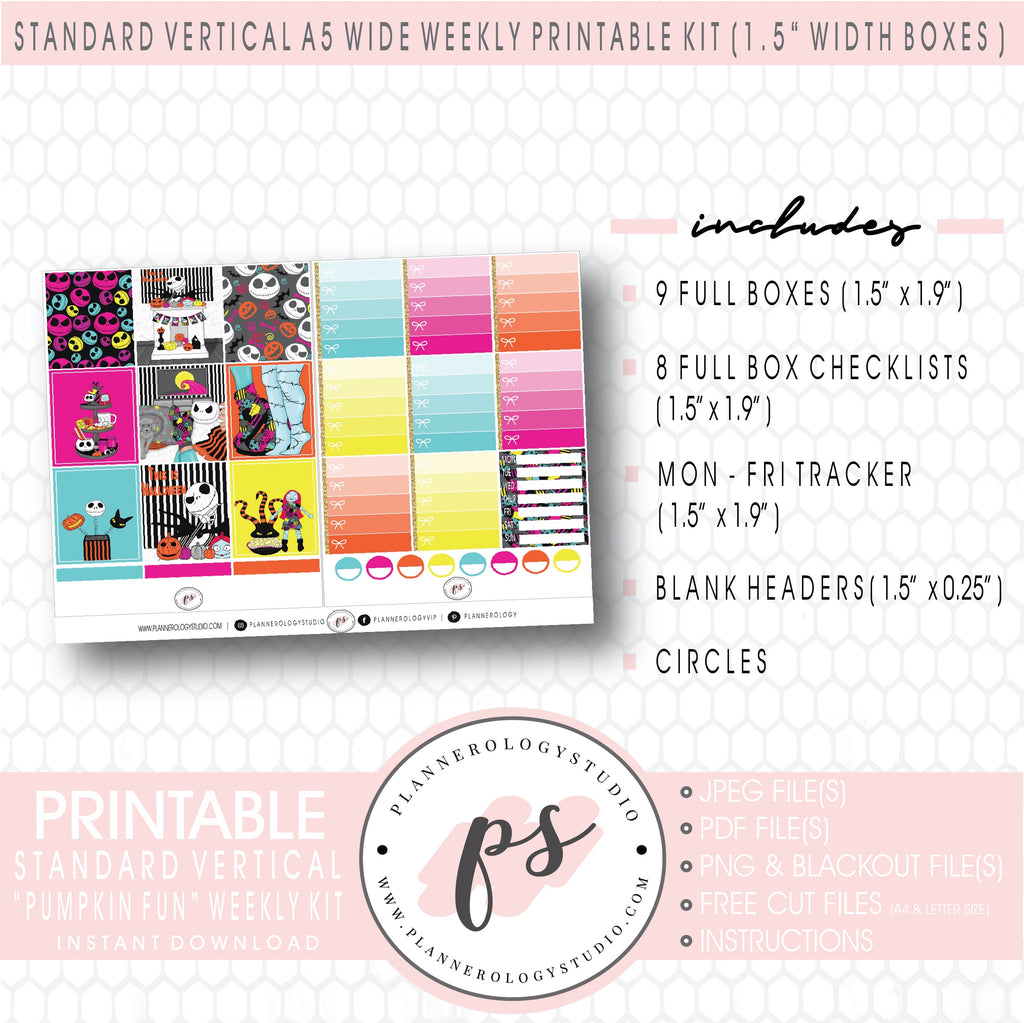 Pumpkin Fun (Halloween) Weekly Digital Printable Planner Stickers Kit (for use with Standard Vertical A5 Wide Planners)