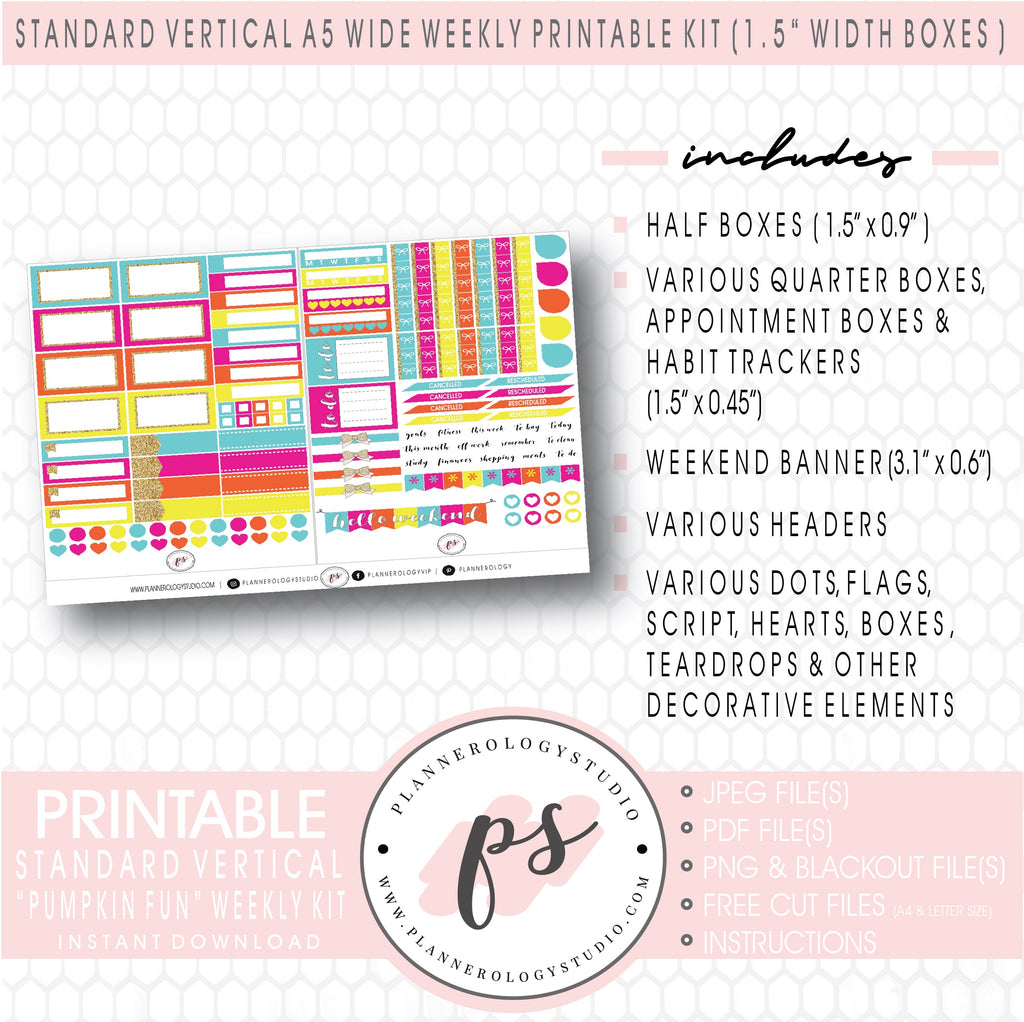 Pumpkin Fun (Halloween) Weekly Digital Printable Planner Stickers Kit (for use with Standard Vertical A5 Wide Planners)