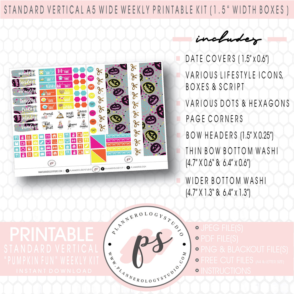 Pumpkin Fun (Halloween) Weekly Digital Printable Planner Stickers Kit (for use with Standard Vertical A5 Wide Planners)