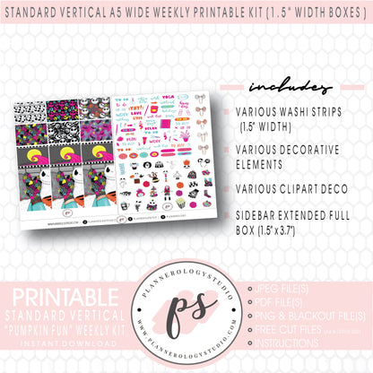 Pumpkin Fun (Halloween) Weekly Digital Printable Planner Stickers Kit (for use with Standard Vertical A5 Wide Planners)