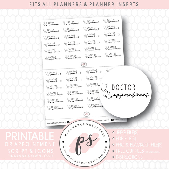 Doctor Dr Appointment Bujo Script & Icon Digital Printable Planner Stickers