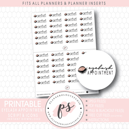 Eyelash Appointment Bujo Script & Icon Digital Printable Planner Stickers