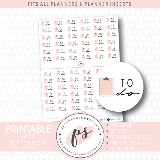 To Do Bujo Script & Icon Digital Printable Planner Stickers