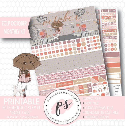 Rose Fall October 2017 Monthly View Kit Printable Planner Stickers (for use with ECLP) - Plannerologystudio