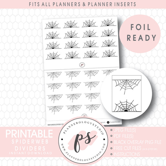 Foil Ready Halloween Spiderweb Dividers Digital Printable Planner Flag Stickers