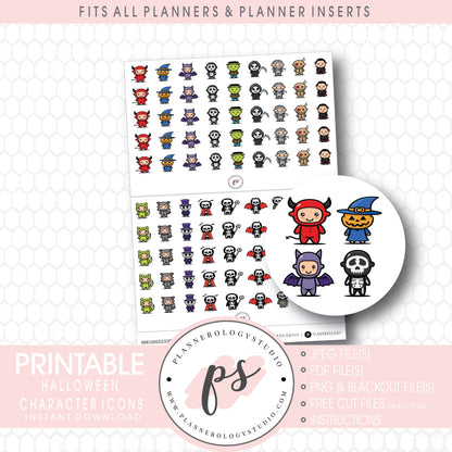 Halloween Characters Icon Digital Printable Planner Stickers