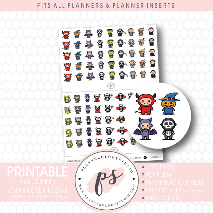 Halloween Characters Icon Digital Printable Planner Stickers