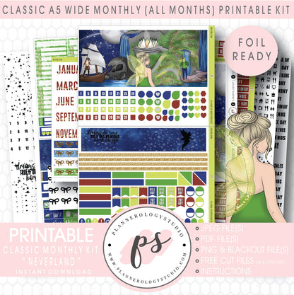 Neverland Foil Ready Monthly Kit Digital Printable Planner Stickers (Undated All Months for Classic A5 Wide Planners)