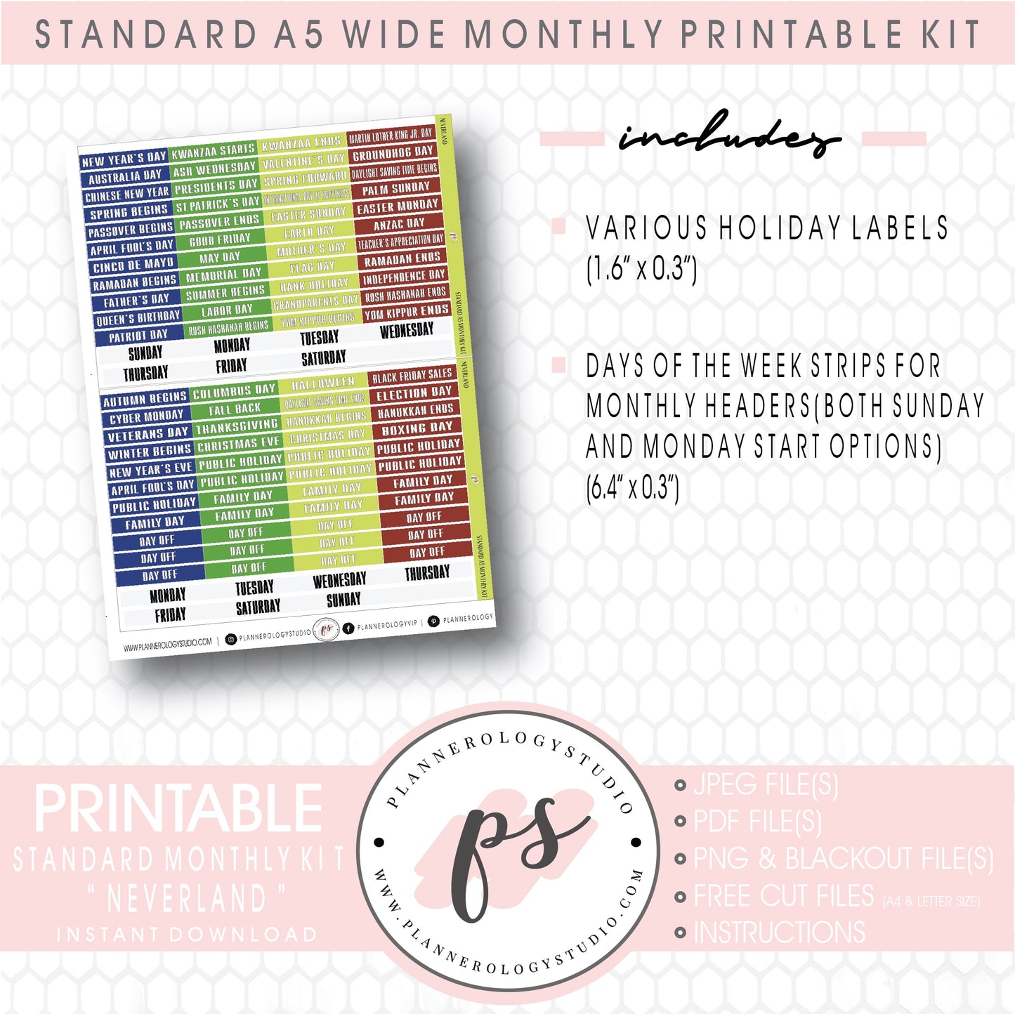 Neverland Foil Ready Monthly Kit Digital Printable Planner Stickers (Undated All Months for Standard A5 Wide Planners)