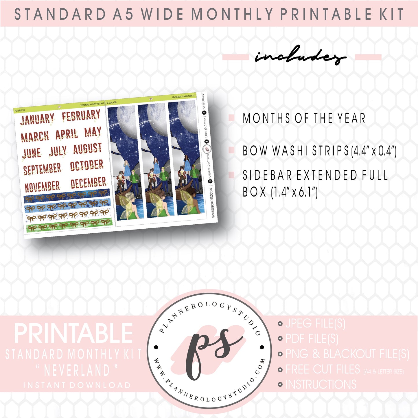 Neverland Foil Ready Monthly Kit Digital Printable Planner Stickers (Undated All Months for Standard A5 Wide Planners)