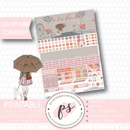 Rose Fall October 2017 Monthly View Kit Printable Planner Stickers (for use with Classic Happy Planner) - Plannerologystudio