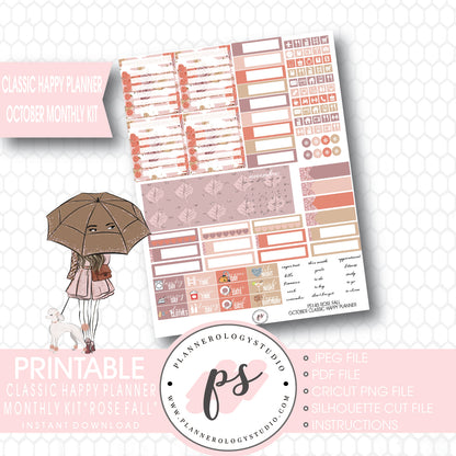 Rose Fall October 2017 Monthly View Kit Printable Planner Stickers (for use with Classic Happy Planner) - Plannerologystudio