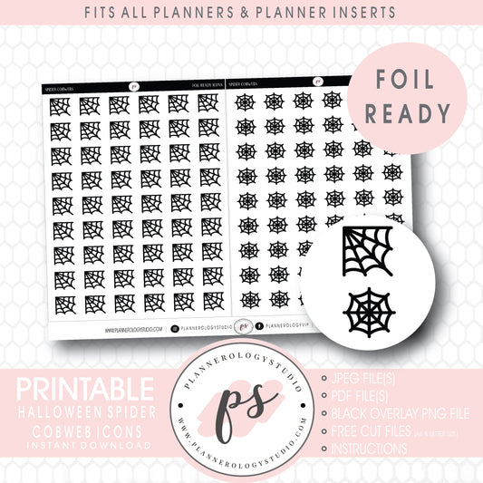 Spider Cobweb Halloween Icon Digital Printable Planner Stickers (Foil Ready)