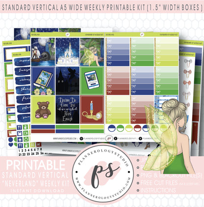 Neverland Weekly Digital Printable Planner Stickers Kit (for use with Standard Vertical A5 Wide Planners)