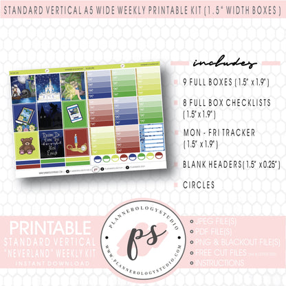 Neverland Weekly Digital Printable Planner Stickers Kit (for use with Standard Vertical A5 Wide Planners)