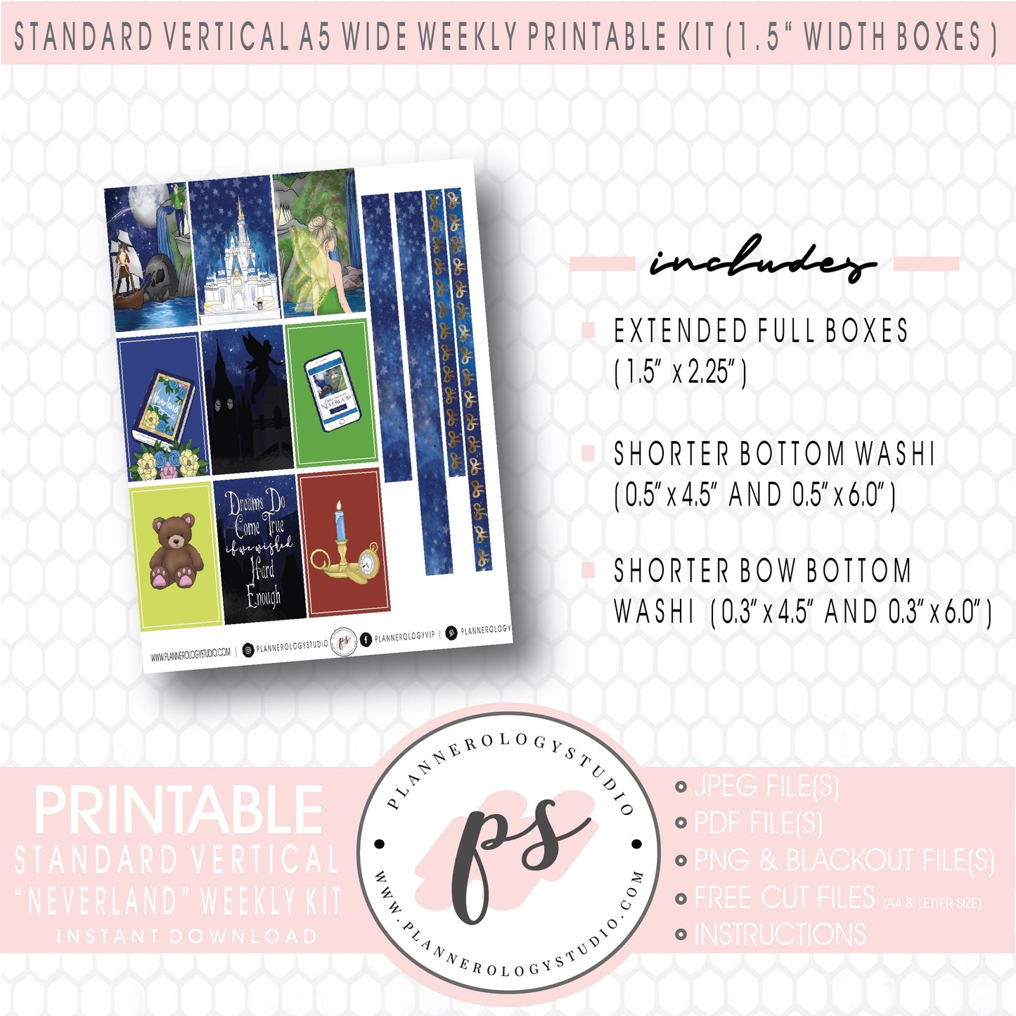 Neverland Weekly Digital Printable Planner Stickers Kit (for use with Standard Vertical A5 Wide Planners)