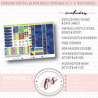 Neverland Weekly Digital Printable Planner Stickers Kit (for use with Standard Vertical A5 Wide Planners)