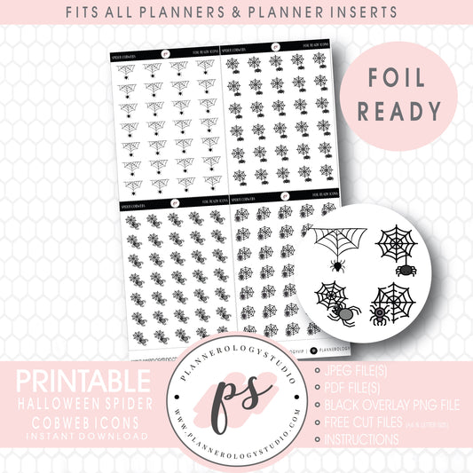 Spider Cobweb Halloween Icon Digital Printable Planner Stickers (Foil Ready)