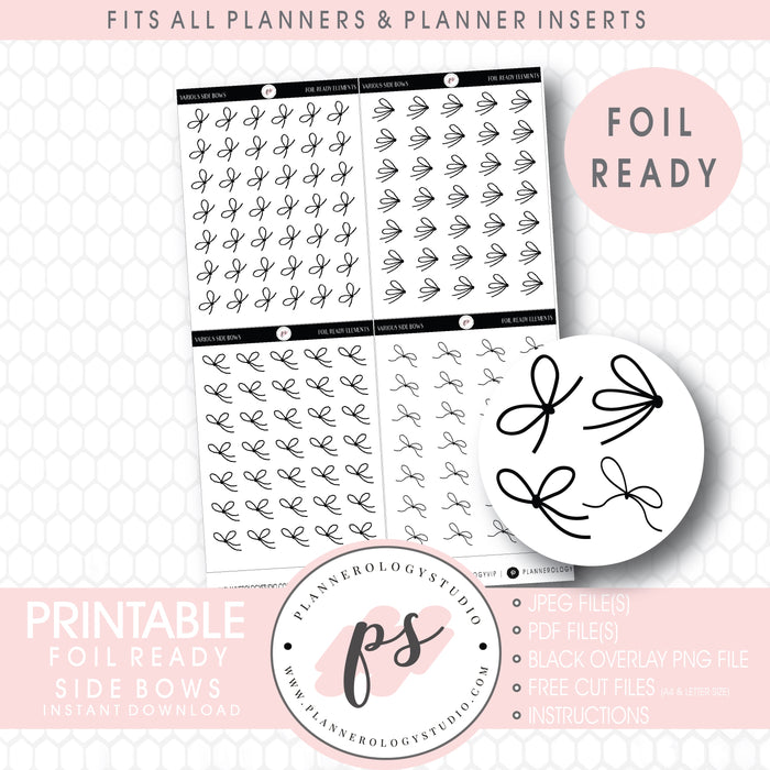 Various Side Bow Decorative Elements Digital Printable Planner Stickers (Foil Ready)