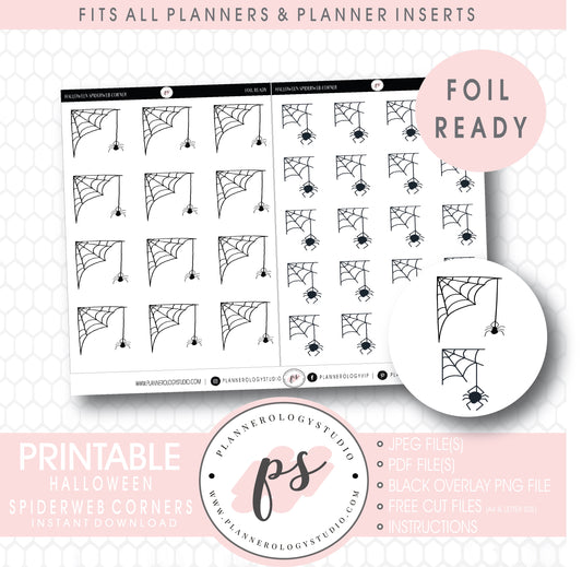 Halloween Spiderweb Corners Digital Printable Planner Stickers (Foil Ready)