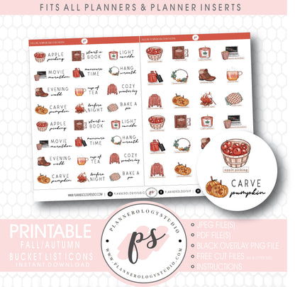 Fall/Autumn Bucket List Icons & Script Digital Printable Planner Stickers