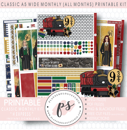 H Express (Harry Potter Inspired) Monthly Kit Digital Printable Planner Stickers (Undated All Months for Classic A5 Wide Planners)