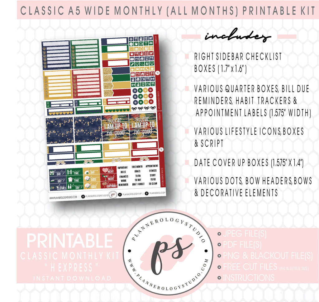 H Express (Harry Potter Inspired) Monthly Kit Digital Printable Planner Stickers (Undated All Months for Classic A5 Wide Planners)