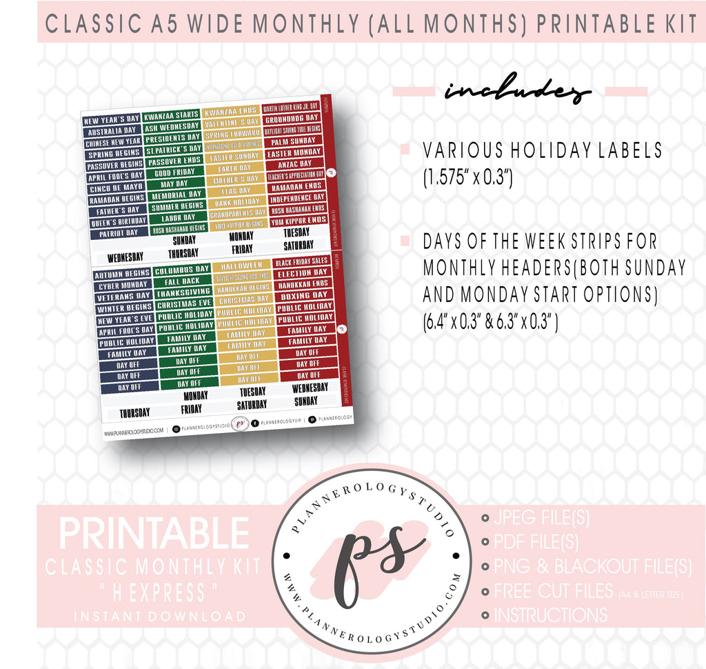 H Express (Harry Potter Inspired) Monthly Kit Digital Printable Planner Stickers (Undated All Months for Classic A5 Wide Planners)