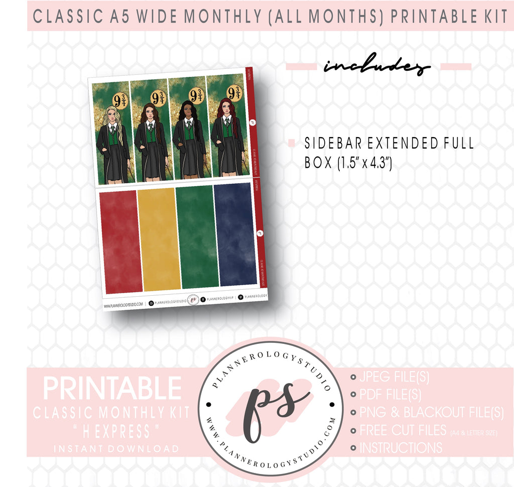 H Express (Harry Potter Inspired) Monthly Kit Digital Printable Planner Stickers (Undated All Months for Classic A5 Wide Planners)