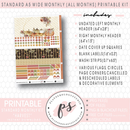 Harvest (Fall/Thanksgiving) Monthly Kit Digital Printable Planner Stickers (Undated All Months for Standard A5 Wide Planners)