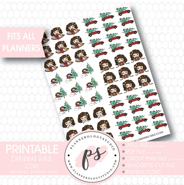 Cute Christmas Girls Icon Printable Planner Stickers - Plannerologystudio