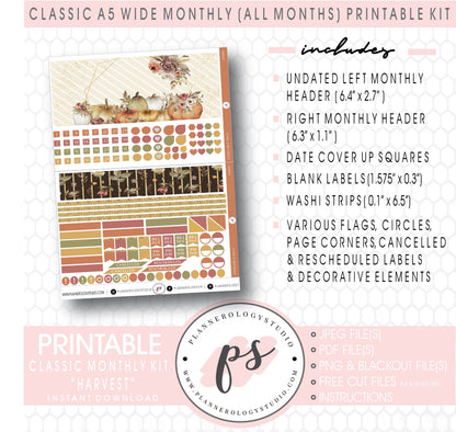 Harvest (Fall/Thanksgiving) Monthly Kit Digital Printable Planner Stickers (Undated All Months for Classic A5 Wide Planners)