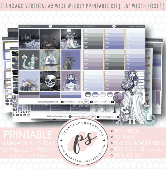 Creepy Halloween Weekly Digital Printable Planner Stickers Kit (for use with Standard Vertical A5 Wide Planners)