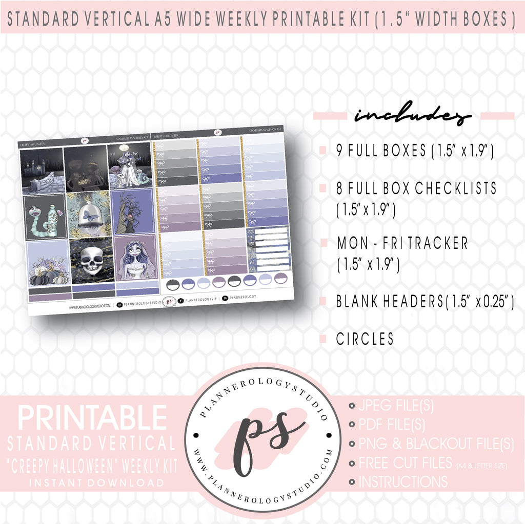 Creepy Halloween Weekly Digital Printable Planner Stickers Kit (for use with Standard Vertical A5 Wide Planners)