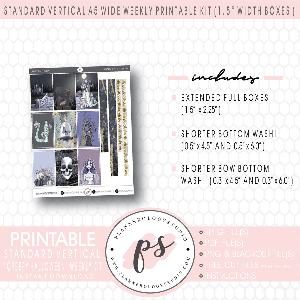 Creepy Halloween Weekly Digital Printable Planner Stickers Kit (for use with Standard Vertical A5 Wide Planners)