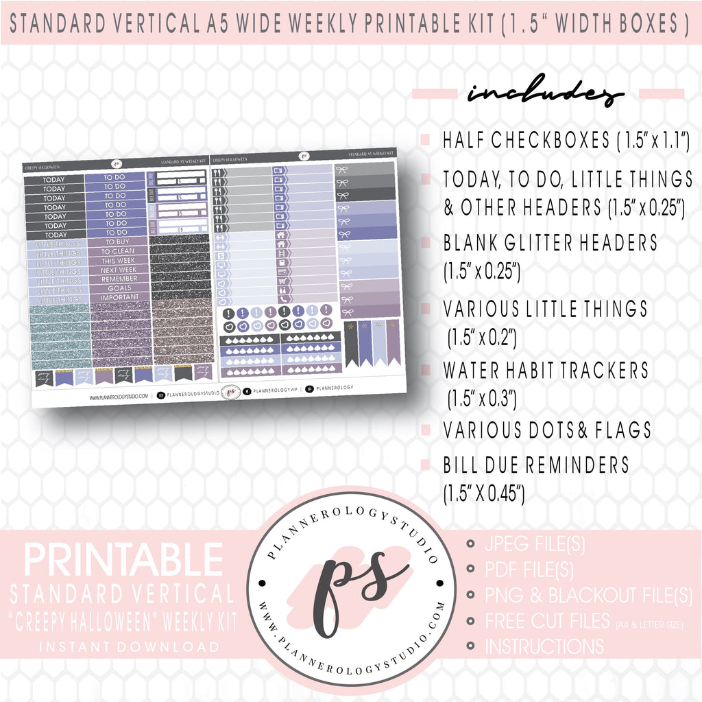 Creepy Halloween Weekly Digital Printable Planner Stickers Kit (for use with Standard Vertical A5 Wide Planners)
