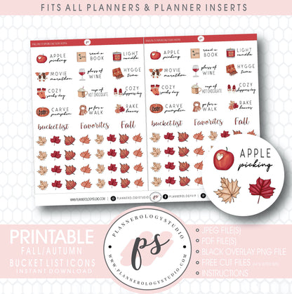 Fall/Autumn Bucket List Icons & Script Digital Printable Planner Stickers