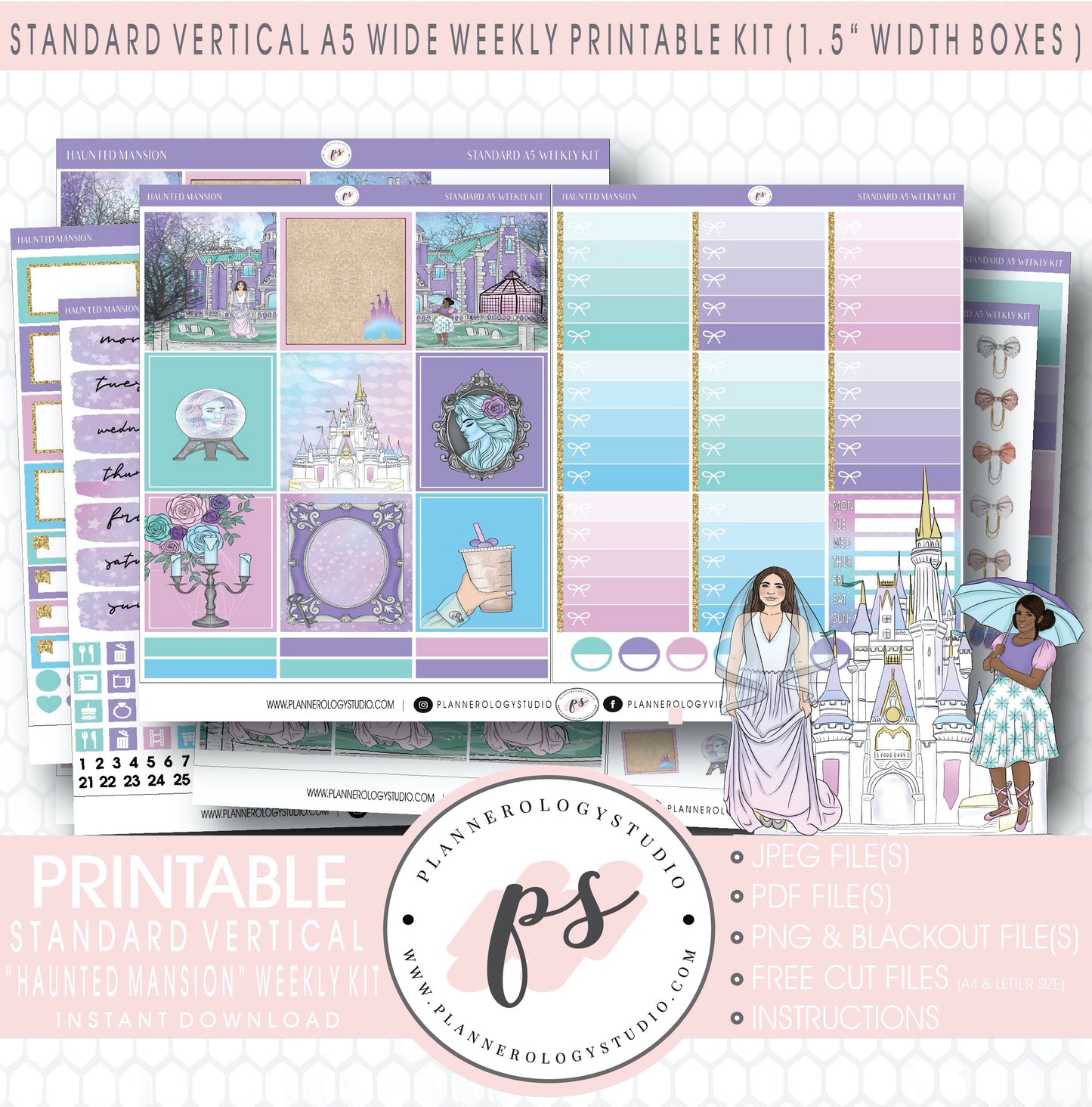 Haunted Mansion Weekly Digital Printable Planner Stickers Kit (for use with Standard Vertical A5 Wide Planners)