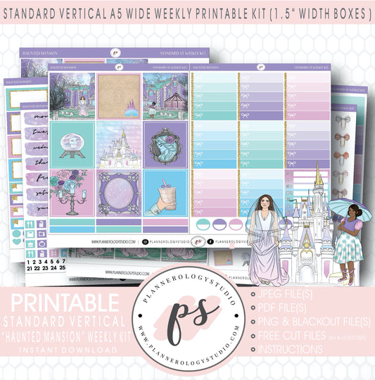 Haunted Mansion Weekly Digital Printable Planner Stickers Kit (for use with Standard Vertical A5 Wide Planners)