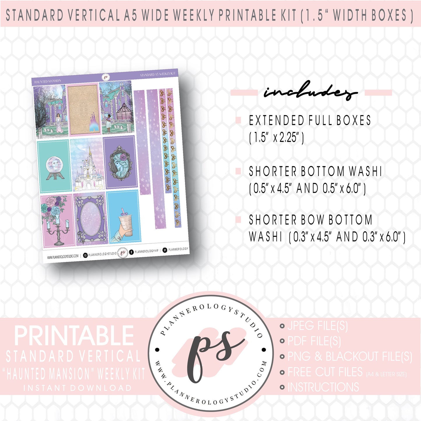 Haunted Mansion Weekly Digital Printable Planner Stickers Kit (for use with Standard Vertical A5 Wide Planners)