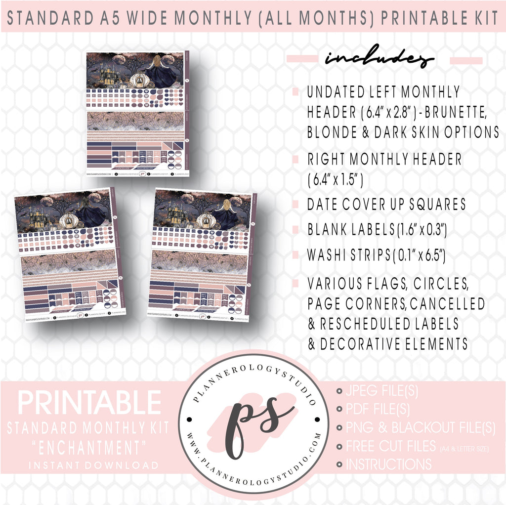 Enchantment Monthly Kit Digital Printable Planner Stickers (Undated All Months for Standard A5 Wide Planners)