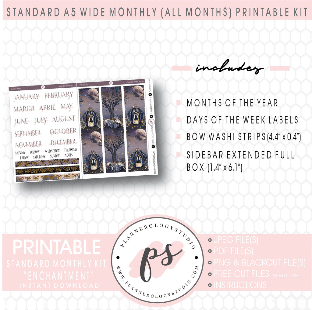 Enchantment Monthly Kit Digital Printable Planner Stickers (Undated All Months for Standard A5 Wide Planners)